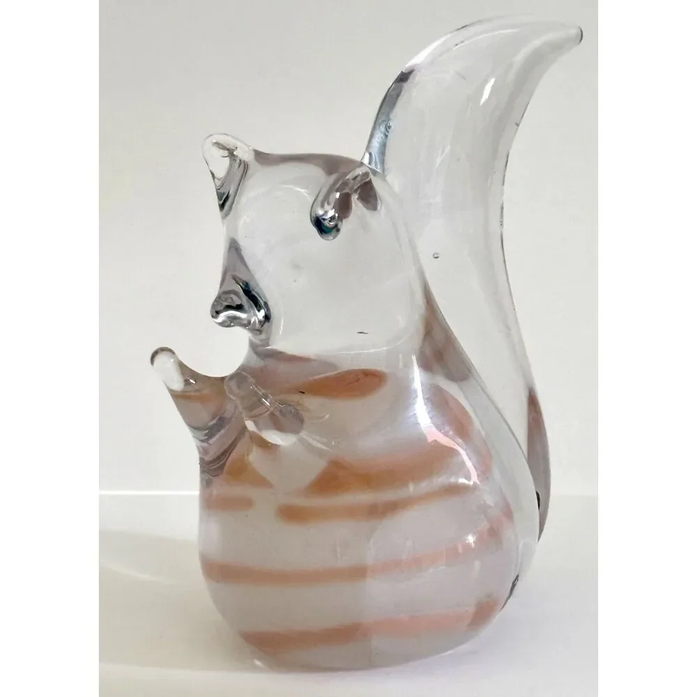 Vintage Murano Style Art Glass Squirrel Pink White Hand Blown Figurine MCM